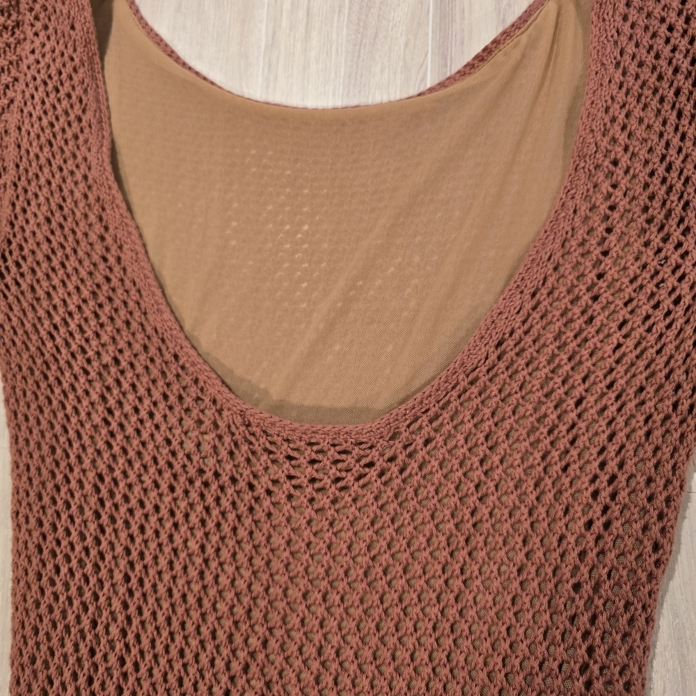 Women's Moda International Vintage Cotton Crochet Dress Rust Medium. - Picture 11 of 15